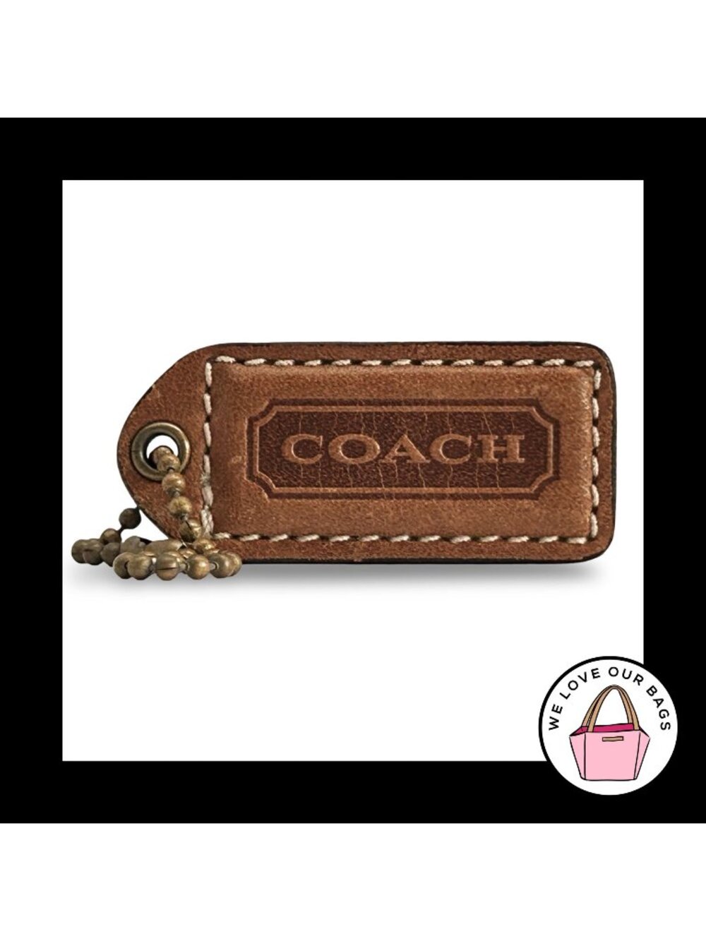 COACH 65TH ANNIVERSARY HangTag 2" Brown Leather Bag Charm Keychain Antique Brass
